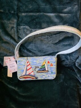 Viral Beaded Sailboat And Dolphin Crossbody Bag - Light Blue